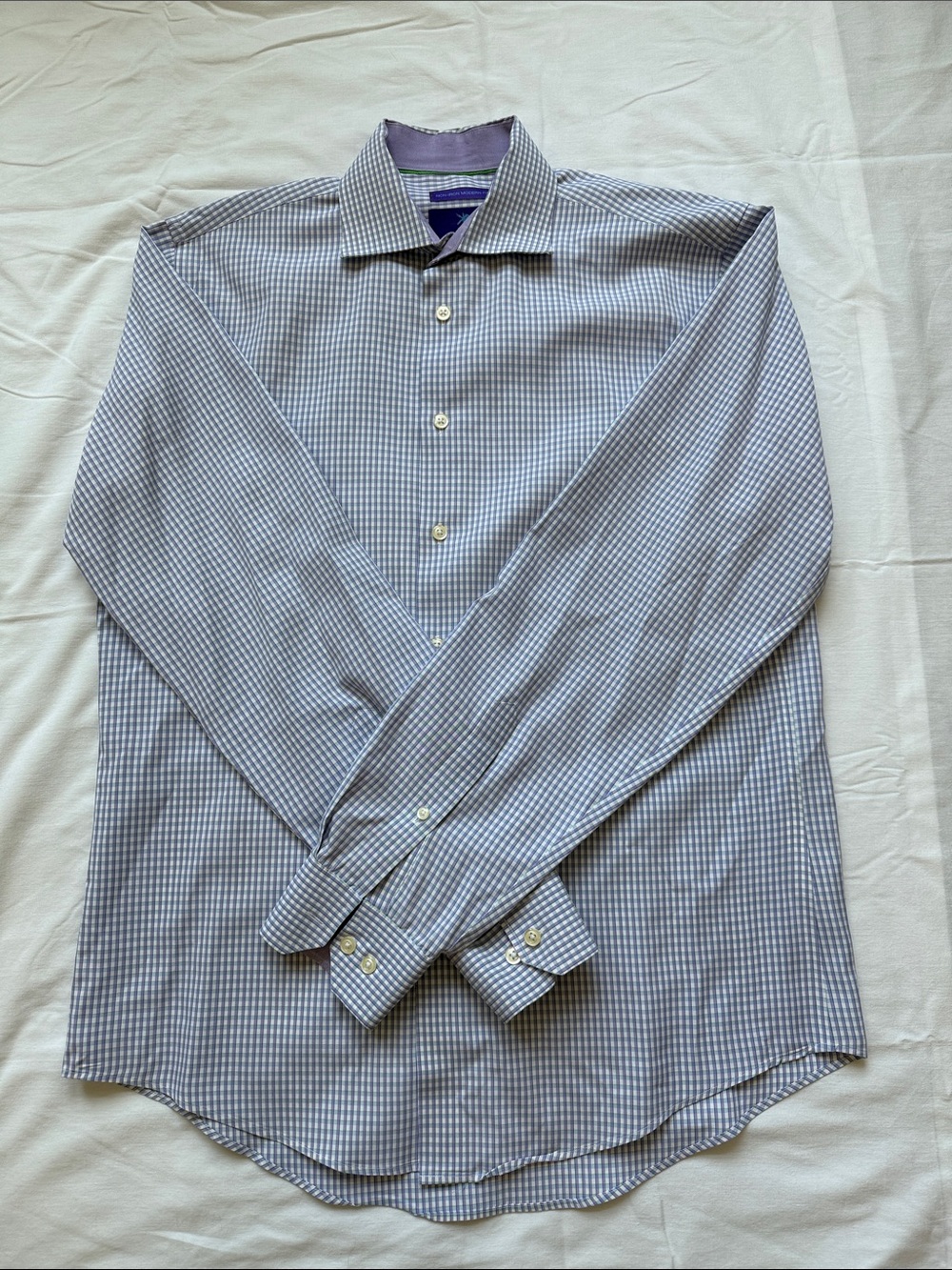 Egara Purple & Blue/Green Check Long-Sleeve Modern Fit Dress Shirt